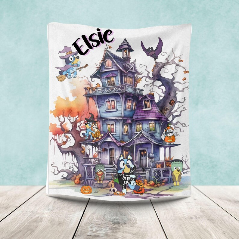 Blue Dog Blanket Halloween, Halloween Toddler Name Blanket, Baby