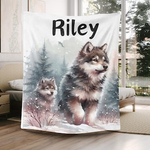 Personalized Wolf Blanket: Animal Print Throw, Wildlife Nursery Decor