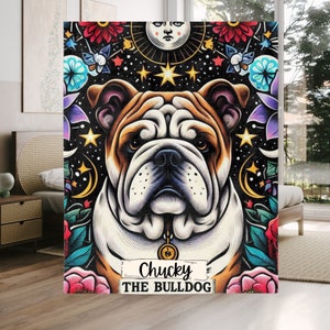 Couverture de jet de carte de tarot, couverture de chien personnalisée, cadeau d'astrologie pour amoureux des chiens Couverture d'astrologie drôle pour propriétaire de chien cadeaux maman bouledogue anglais