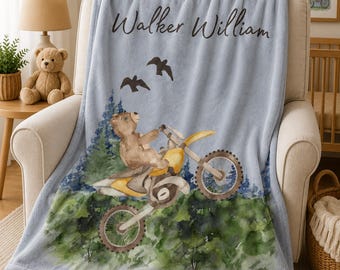 Personalized Dirt Bike Baby Blanket: Minky Bear Design