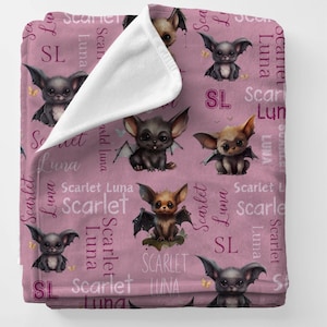 Bat Security Blanket Personalized Baby Girl Bat Lovey Blanket Kids Name Bat Blanket Baby Toddlers Baby Bat Gift For Girl Baby Shower Gift