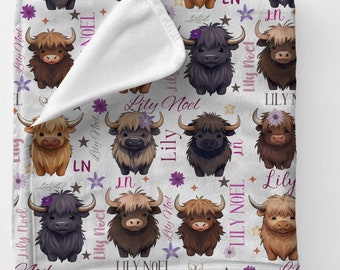 Personalisierte Baby Mädchen Highland Kuh Fleece Decke