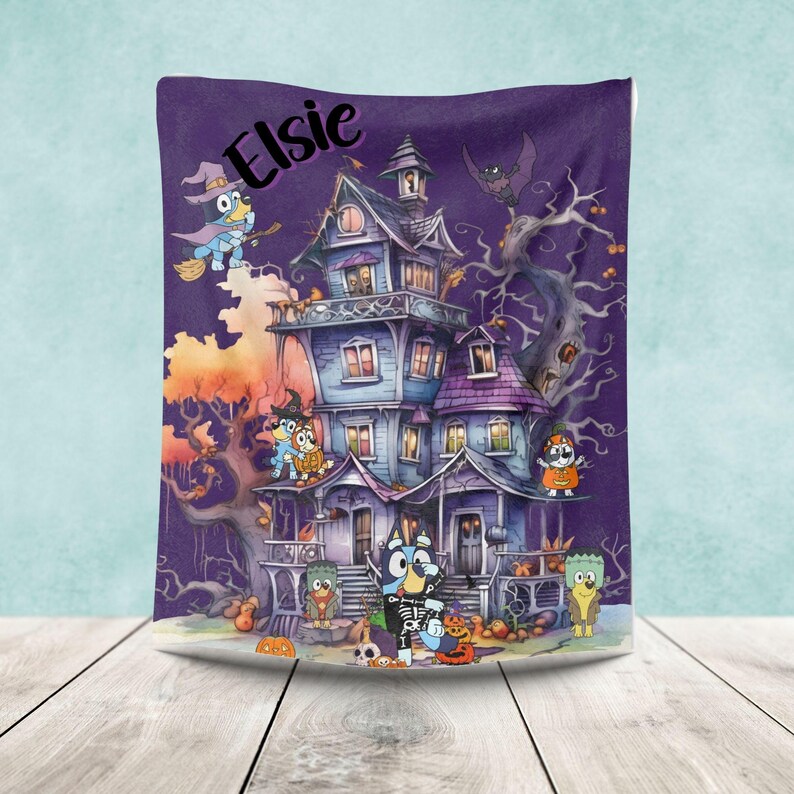 Blue Dog Blanket Halloween, Halloween Toddler Name Blanket, Baby