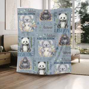 Personalized Baby Boy Woodland Animals Name Blanket, Custom Toddler New Born Name Gift, Boy Name Blanket, Woodland Baby Shower Blanket