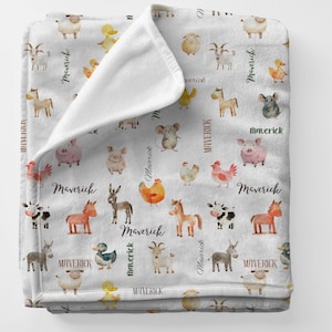 Farm Animal Blanket, Farmer Baby Gift, Farm Animal Baby Blanket, Farmer Personalized Baby Blanket - Custom Baby Blanket, Baby Name Blanket