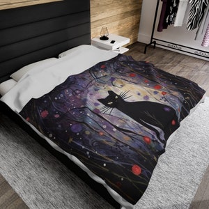 Mystical Cat Fleece Blanket: Boho Cat Lover Gift