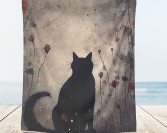 Personalized Black Cat Throw Blanket: Boho Mystical Cat Lover Gift