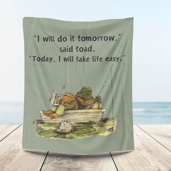 Frog And Toad Fishing Blanket, Cute Frog Blanket, Cottagecore Decor, Gift For Frog Or Toad Lover, Frog Couple, Cottagecore Picnic Blanket