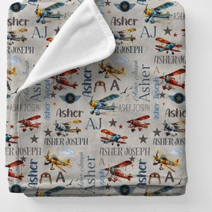 Airplane Swaddle, Personalized Airplane Baby Blanket ,Vintage Airplane Baby Blanket With Name, Baby Boy Blanket, Baby Girl Blanket, Toddler
