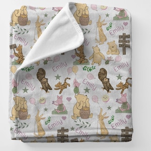 Personalized Pooh Bear Blanket, Tigger Blanket, Pooh Bear Nursery Blanket, Pooh Bear Gifts, Minky Baby Girl Blanket Tigger Winnie Pooh Baby