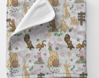 Personalized Pooh Bear Minky Blanket: Tigger, Winnie Pooh Nursery