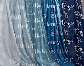 Benutzerdefinierte Namensdecke für Jungen, Jungen Namensdecke Tiere, Jungen Benutzerdefinierte Decke, Jungendecke mit Namen, Babypartygeschenk, Babyjungen-Decke