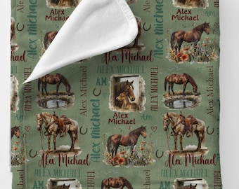 Personalized Horse Minky Blanket: Equestrian Decor Gift