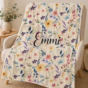 Personalized Wildflower Minky Baby Blanket: Soft Floral Gift