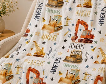 Personalized Construction Truck Baby Blanket: Soft Fleece