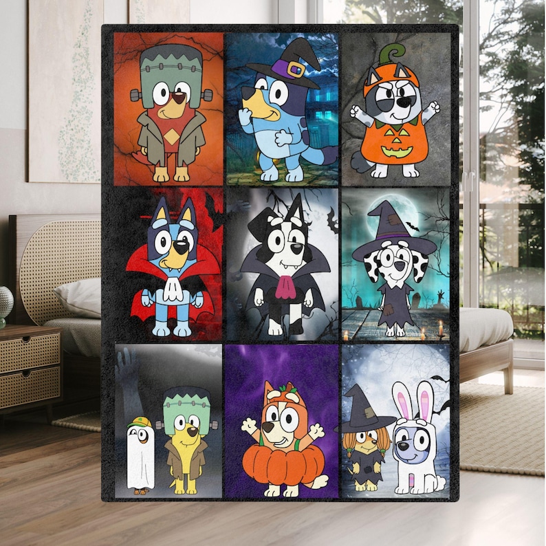 Blue Dog Blanket Halloween, Halloween Camping Blanket, Baby Blanket