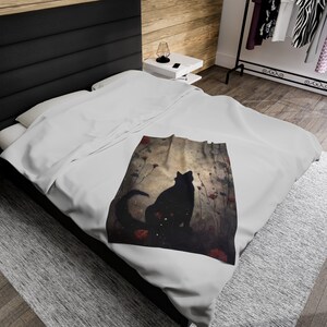 Personalized Black Cat Throw Blanket: Boho Mystical Cat Lover Gift image 5