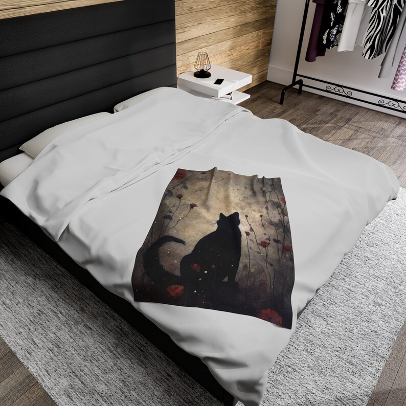 Personalized Black Cat Throw Blanket: Boho Mystical Cat Lover Gift image 5
