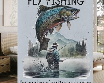 Fly fishing Blanket, Personalized Fly Fishing Blanket Adult, Gift For Fisherman, Christmas Gift, Father&#39;s Day Gift For Him