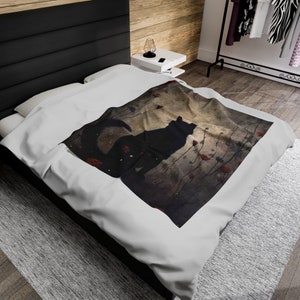 Personalized Black Cat Throw Blanket: Boho Mystical Cat Lover Gift image 7