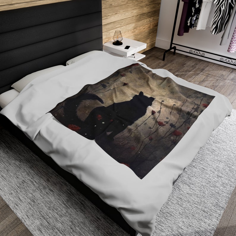 Personalized Black Cat Throw Blanket: Boho Mystical Cat Lover Gift image 7