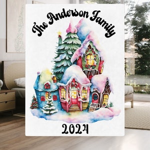 Personalized Christmas Village Minky Blanket: Custom Family Name