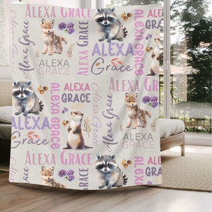 Waldtier Decke, personalisierte Baby Mädchen Walddecke, Kind personalisierte Decke, Baby Mädchen Decke, Neugeborenen Baby Geschenk