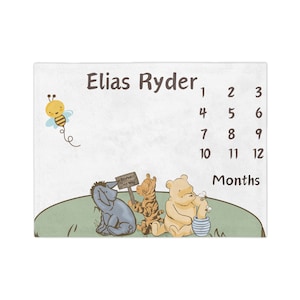 Winnie de Pooh mijlpaal, aangepaste mijlpaaldeken, Pooh Iejoor Tigger baby maanddeken, maandelijkse foto prop deken, groeideken
