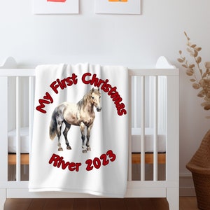 First Christmas Baby Horse Blanket, Baby First Christmas Blanket, Horse Lover New Baby Gift, Rancher New Baby Gift, Farmer Western Christmas