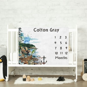 Milestone Blanket Boy Fishing, Personalized Fishing Milestone Blanket, Baby Month Blanket, Custom Name Blanket Boy, Fishing Growth Blanket,