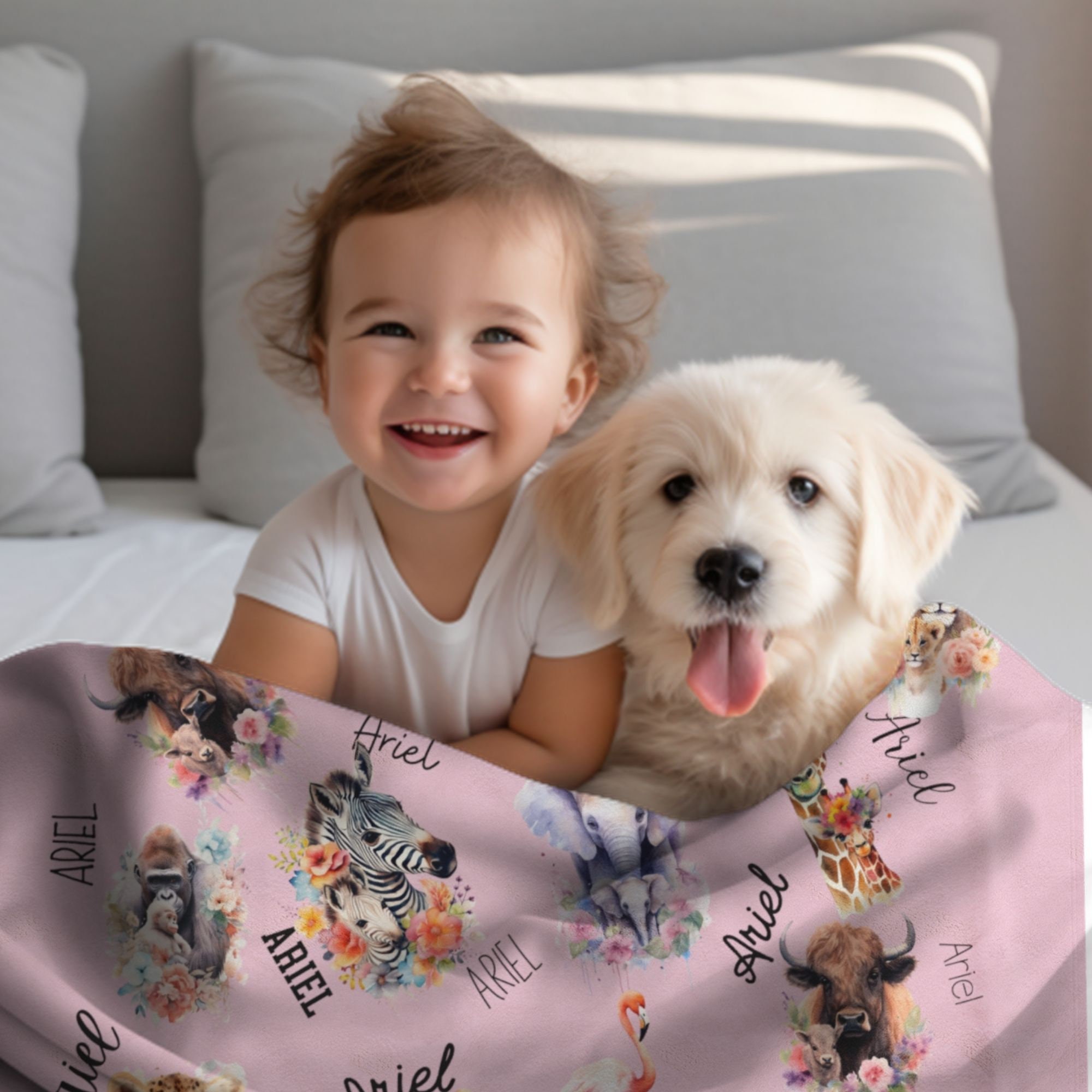 Personalized Safari Animals Name Blanket, Swaddle Jungle Boy Girl Name ...