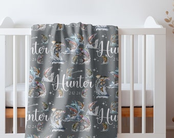 Personalized Fishing Baby Blanket: Custom Name & Birthdate, Nursery Decor