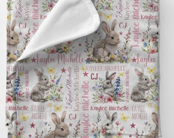 Personalized Bunny Minky Blanket: Baby Cuddle Blanket
