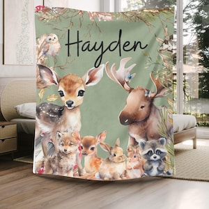 Waldtiere Decke, Waldfreunde Babydecke, personalisierte Babydecke, Baby-Dusche-Geschenk, Waldtiere, Waldtiere