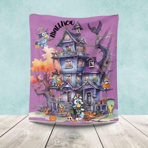 Blue Dog Blanket Halloween, Halloween Toddler Name Blanket, Baby Blanket, Minky Blanket, Personalized Blanket, Baby Blanket Cartoon Ghost