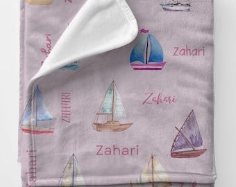 Manta de bebé personalizada con diseño de velero: Manta náutica Minky