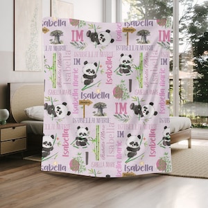 Soft Panda Bear Name Blanket, Baby Girl Blanket, Personalized Blanket for Kids, Panda Bear Baby Blanket, Baby Shower Gift, Panda Nursery