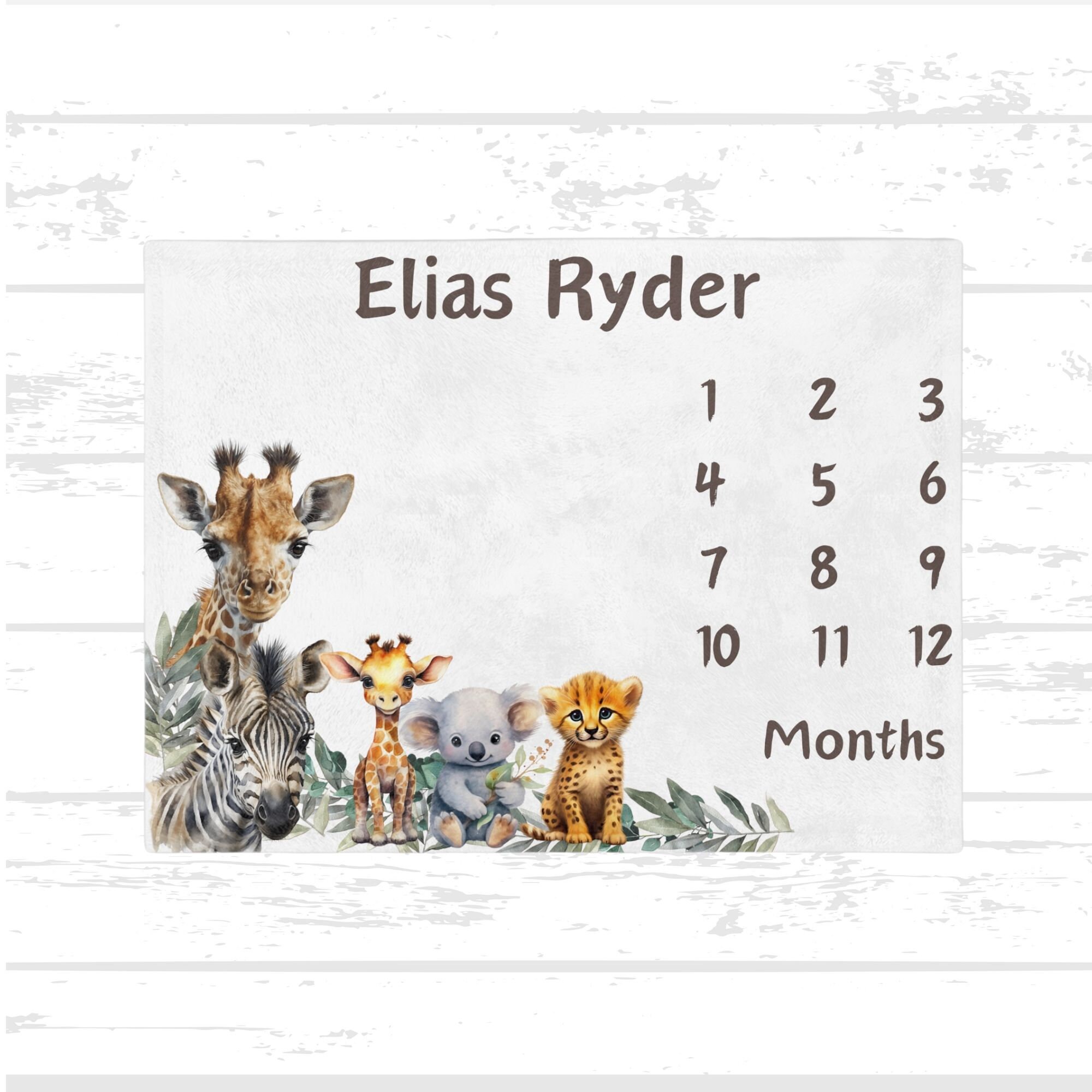 Personalized Safari Animals Milestone Blanket: Monthly Baby Tracker - Etsy