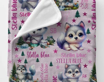 Personalized Wolf Baby Blanket: Soft Velveteen Microfiber, Custom Name