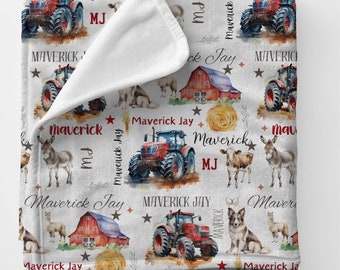 Red Tractor Farm Animal Baby Blanket: Custom Name Fleece Blanket