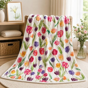 Watercolor Tulip Blanket: Soft Minky Floral Throw