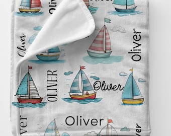 Manta de bebé personalizada con diseño de velero: regalo de baby shower de forro polar suave