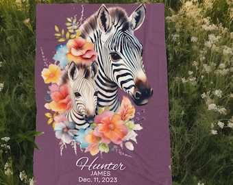 Personalized Zebra Baby Blanket: Safari Nursery Decor, New Mom Gift