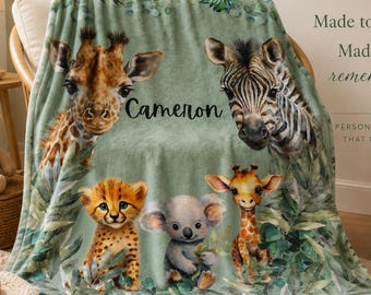Custom Safari Animals Baby Blanket: Personalized Nursery Decor