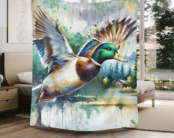 Personalized Mallard Duck Blanket | Vintage Watercolor Design | Perfect Duck Hunting Baby Gift | Ideal for Duck Lovers