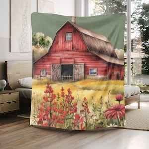Personalized Red Barn Blanket: Custom Farmhouse Decor