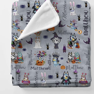 Blue Dog Blanket Halloween, Halloween Toddler Name Blanket, Baby Blanket, Minky Blanket, Personalized Blanket, Baby Blanket Cartoon Ghost