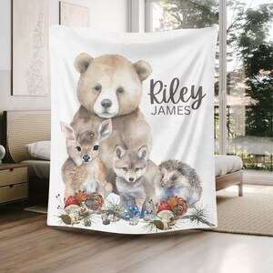 Waldtier-Babydecke, Waldname-Decke, Tierliebhaber-Decke, Waldthema-Kinderzimmerdekor, personalisierte Waldtier-Decke
