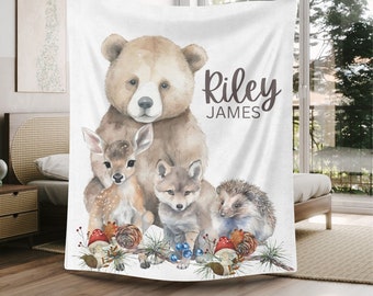 Personalized Woodland Animals Baby Blanket: Forest Nursery Decor