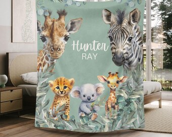 Custom Safari Animals Baby Blanket: Personalized Nursery Decor